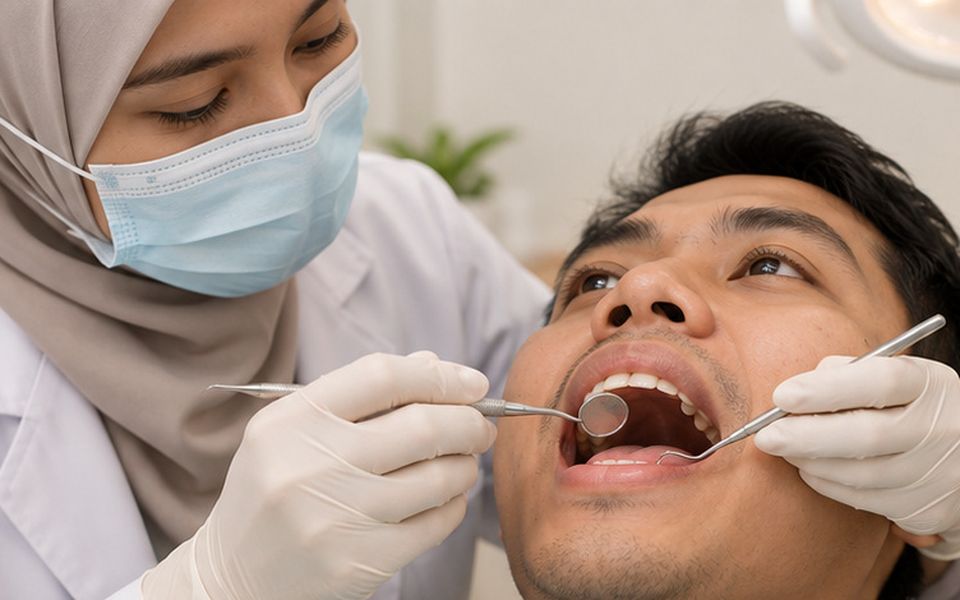 Dentist examining a patient's painful tooth